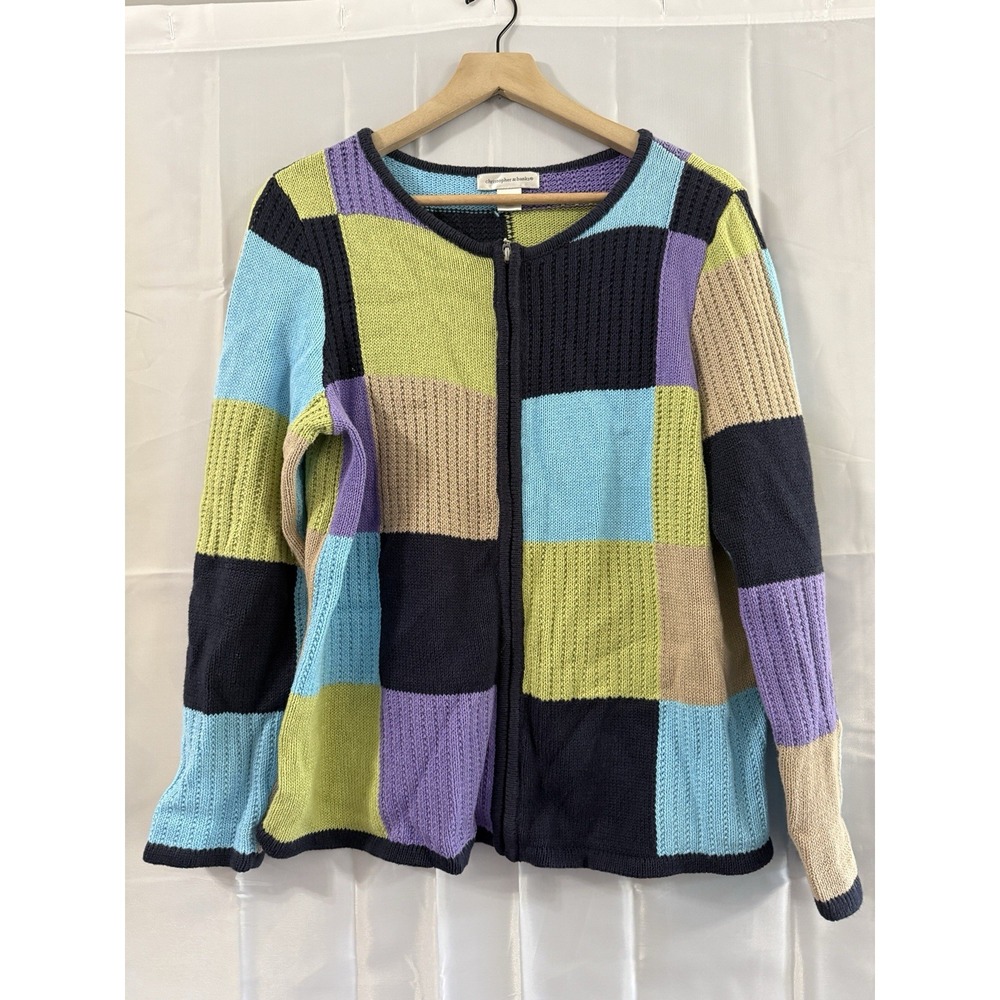 Vintage Christopher & Banks L Multicolor Patchwork Color Block Cardigan Sweater